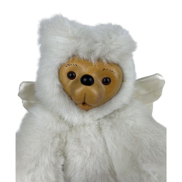 Robert Raikes Cupid Angel Wings White 11" Bear Cub w Wooden Face & Feet Jointed - Picture 4 of 12